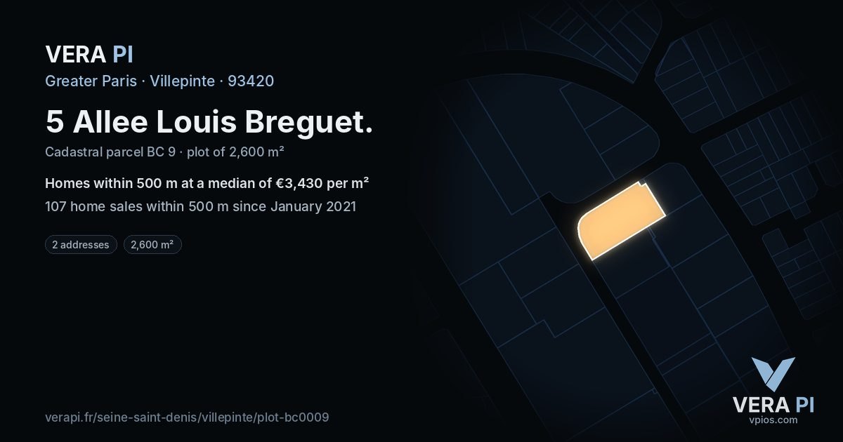 5 Allee Louis Breguet, Villepinte at night – the plot lit, the parcels around coloured by the prices near them