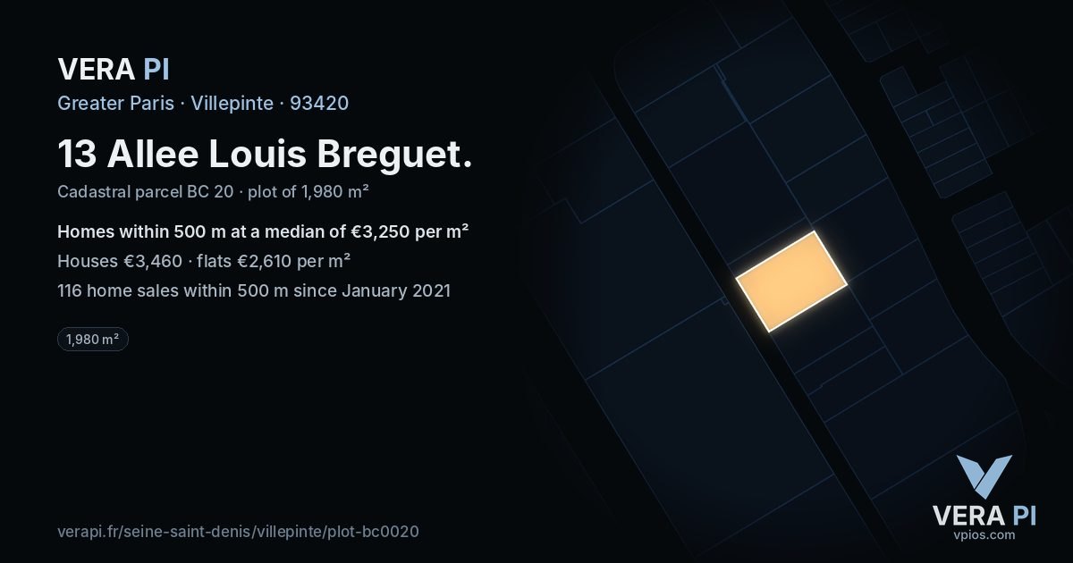 13 Allee Louis Breguet, Villepinte at night – the plot lit, the parcels around coloured by the prices near them