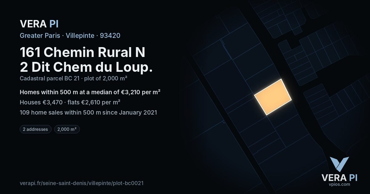 161 Chemin Rural N 2 Dit Chem du Loup, Villepinte at night – the plot lit, the parcels around coloured by the prices near them