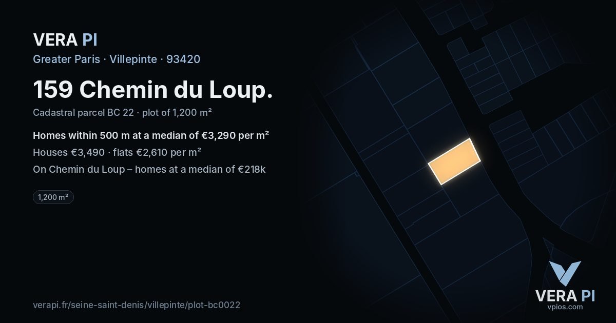 159 Chemin du Loup, Villepinte at night – the plot lit, the parcels around coloured by the prices near them