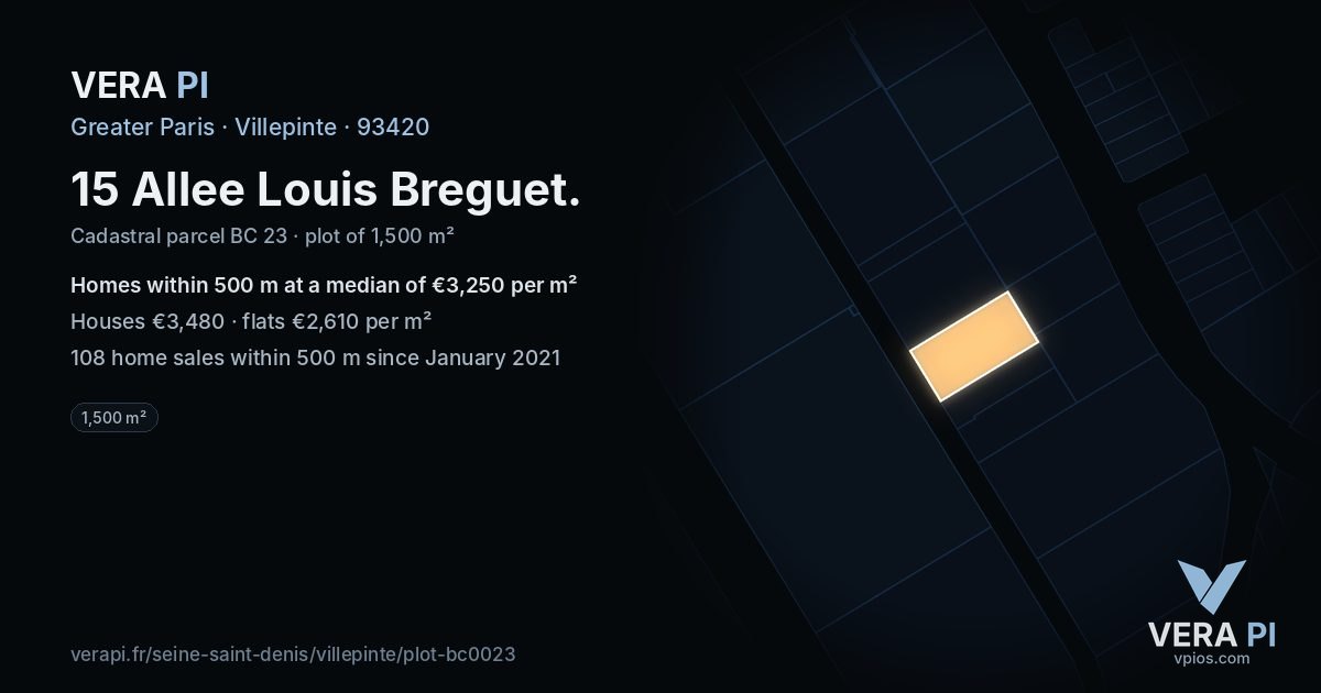 15 Allee Louis Breguet, Villepinte at night – the plot lit, the parcels around coloured by the prices near them