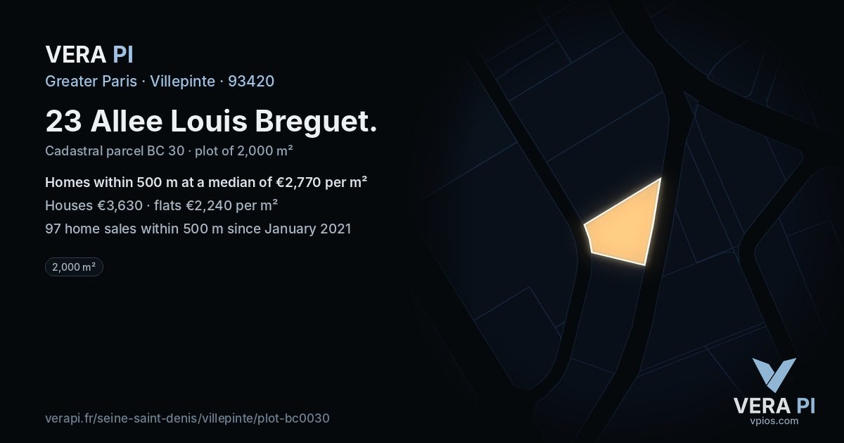 23 Allee Louis Breguet, Villepinte at night – the plot lit, the parcels around coloured by the prices near them
