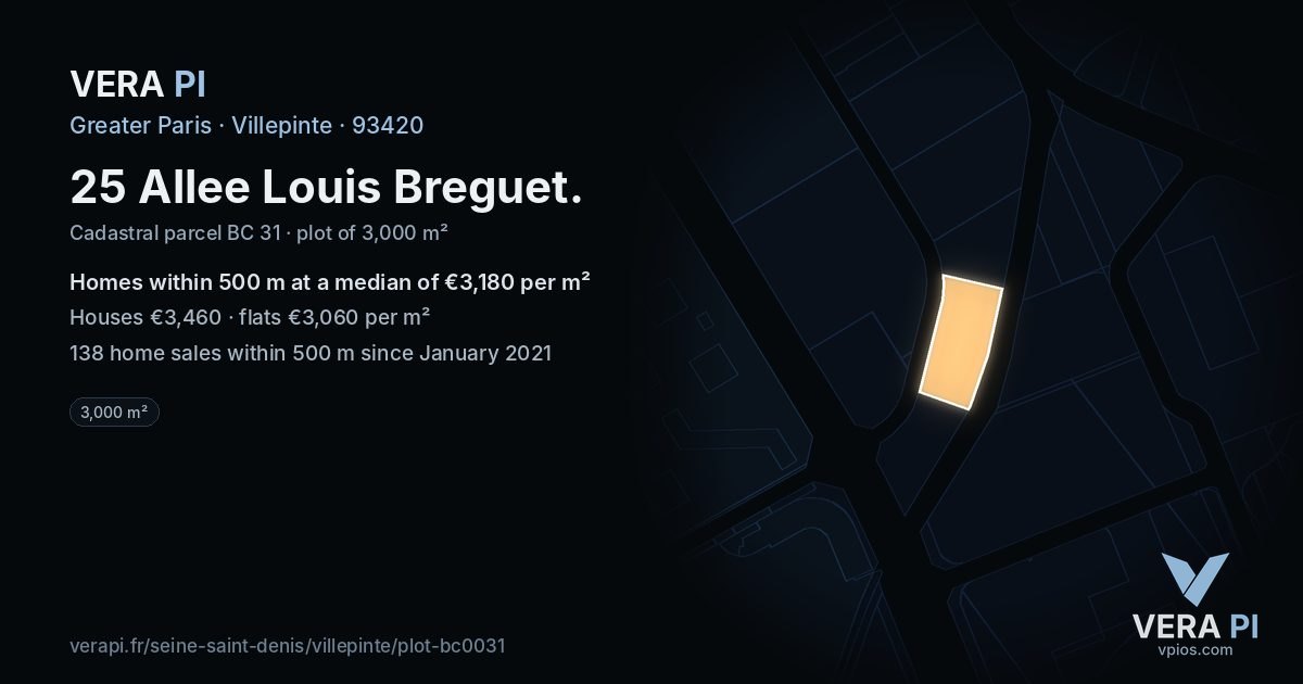 25 Allee Louis Breguet, Villepinte at night – the plot lit, the parcels around coloured by the prices near them