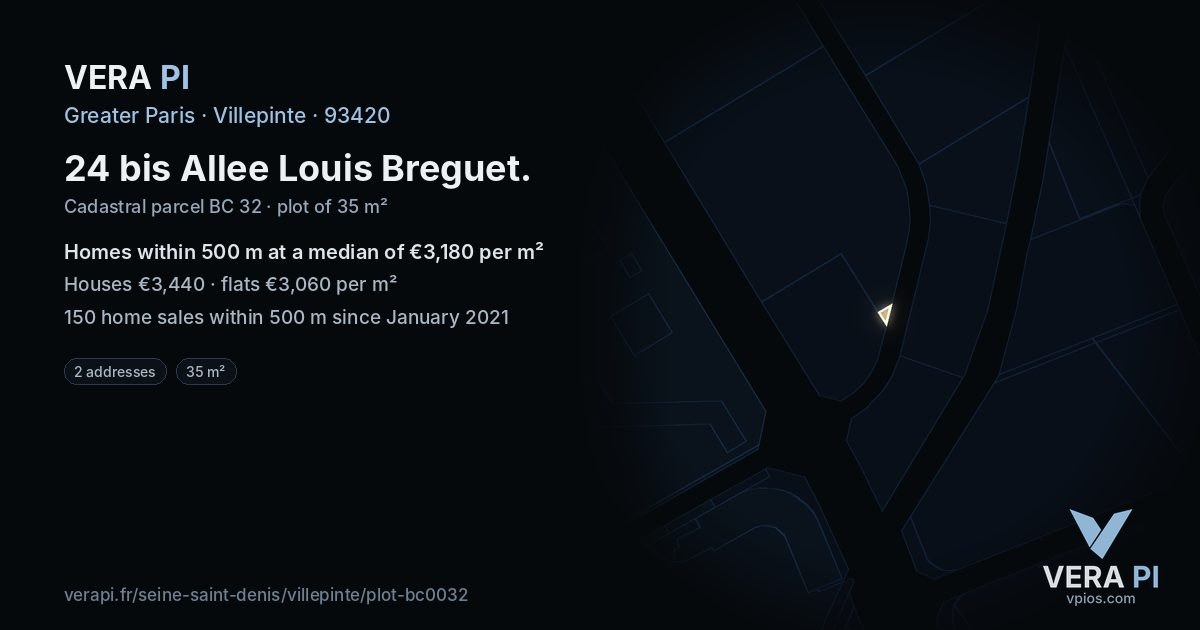 24 bis Allee Louis Breguet, Villepinte at night – the plot lit, the parcels around coloured by the prices near them