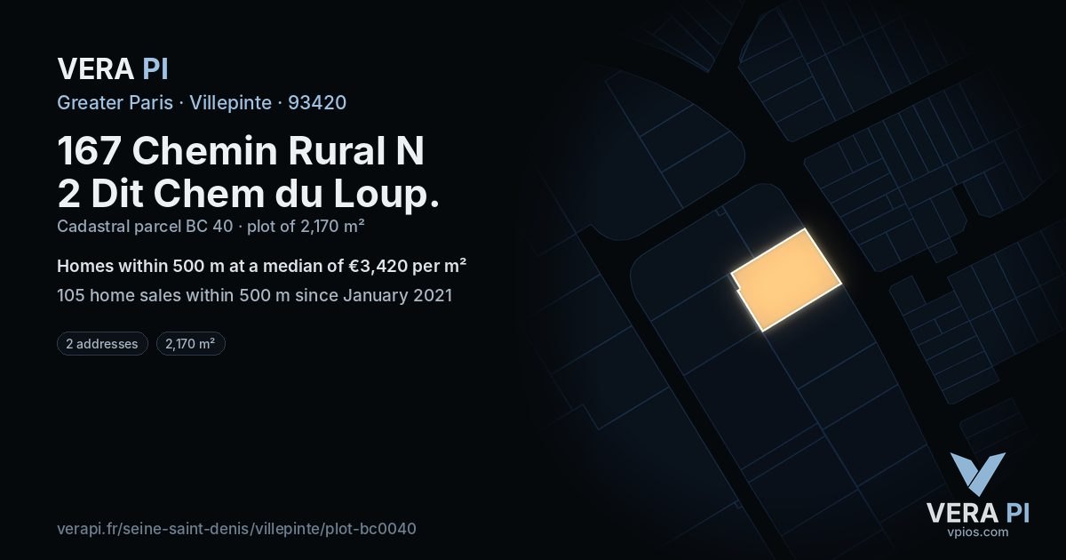 167 Chemin Rural N 2 Dit Chem du Loup, Villepinte at night – the plot lit, the parcels around coloured by the prices near them