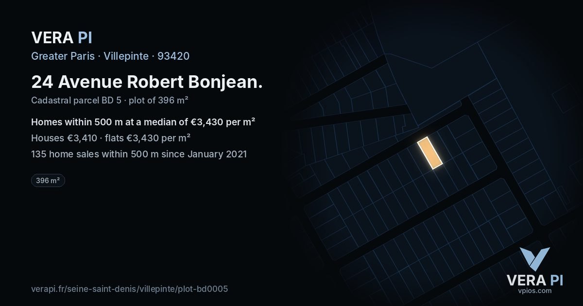24 Avenue Robert Bonjean, Villepinte at night – the plot lit, the parcels around coloured by the prices near them