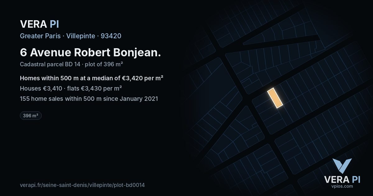 6 Avenue Robert Bonjean, Villepinte at night – the plot lit, the parcels around coloured by the prices near them