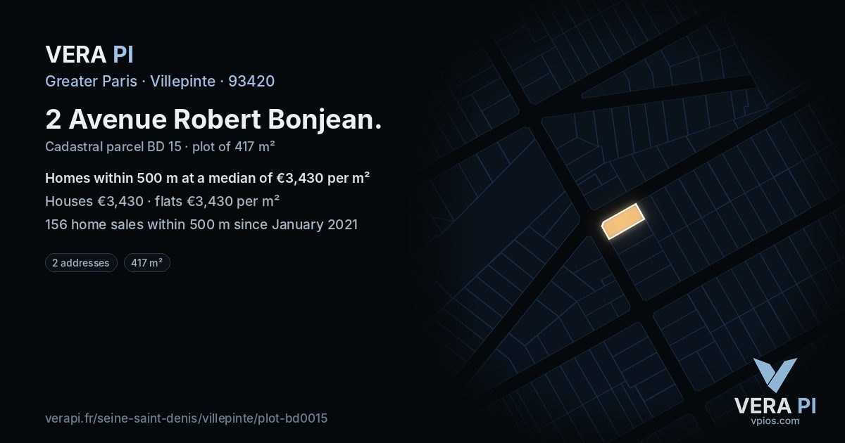 2 Avenue Robert Bonjean, Villepinte at night – the plot lit, the parcels around coloured by the prices near them