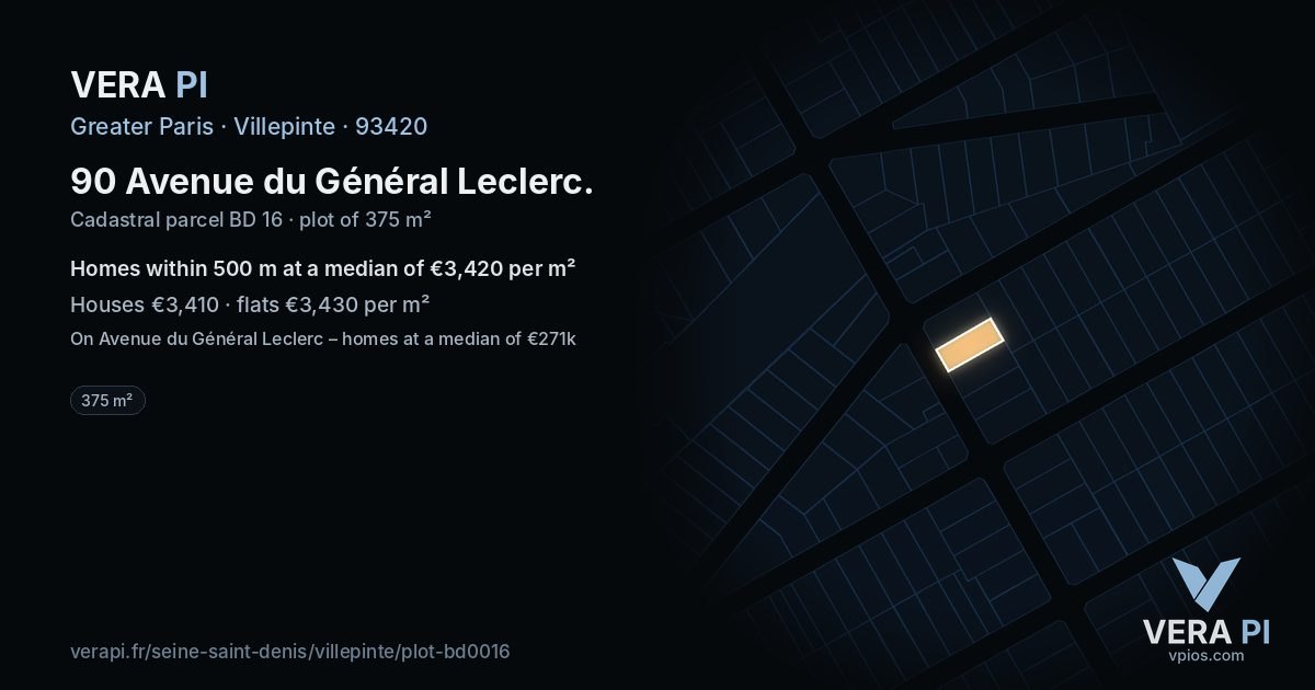 90 Avenue du Général Leclerc, Villepinte at night – the plot lit, the parcels around coloured by the prices near them