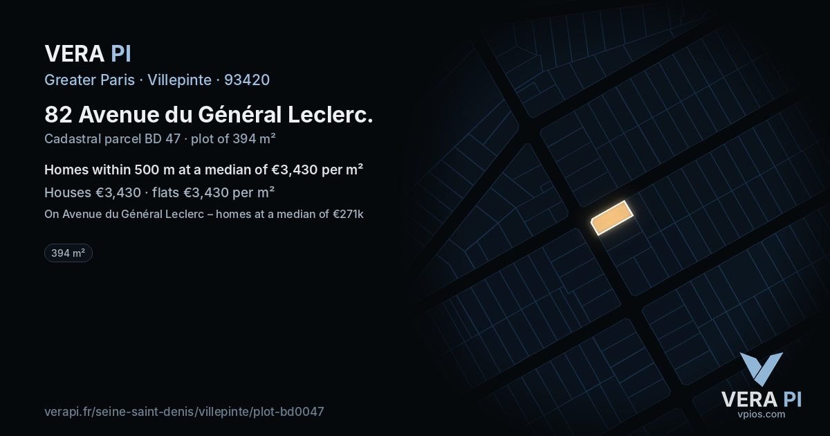 82 Avenue du Général Leclerc, Villepinte at night – the plot lit, the parcels around coloured by the prices near them
