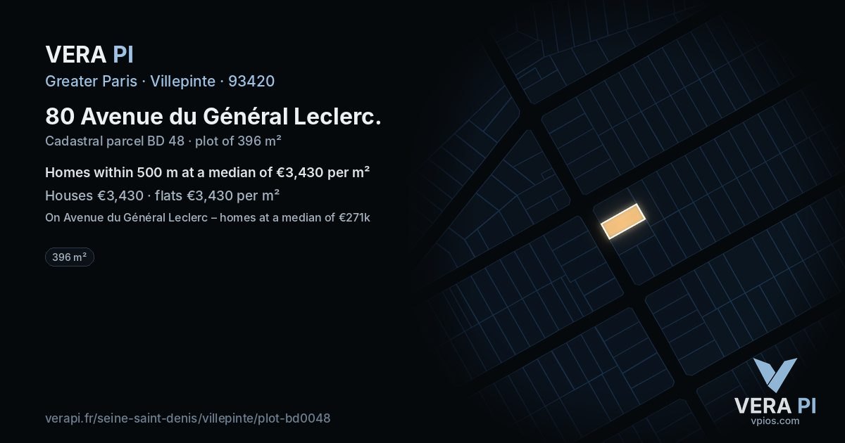 80 Avenue du Général Leclerc, Villepinte at night – the plot lit, the parcels around coloured by the prices near them