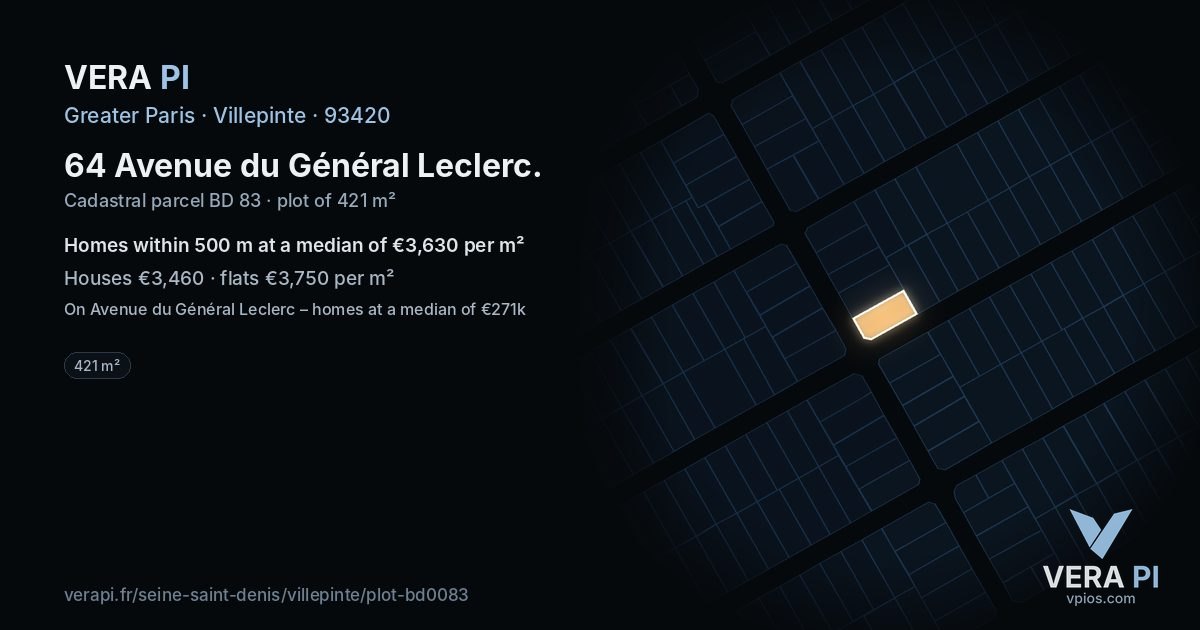 64 Avenue du Général Leclerc, Villepinte at night – the plot lit, the parcels around coloured by the prices near them