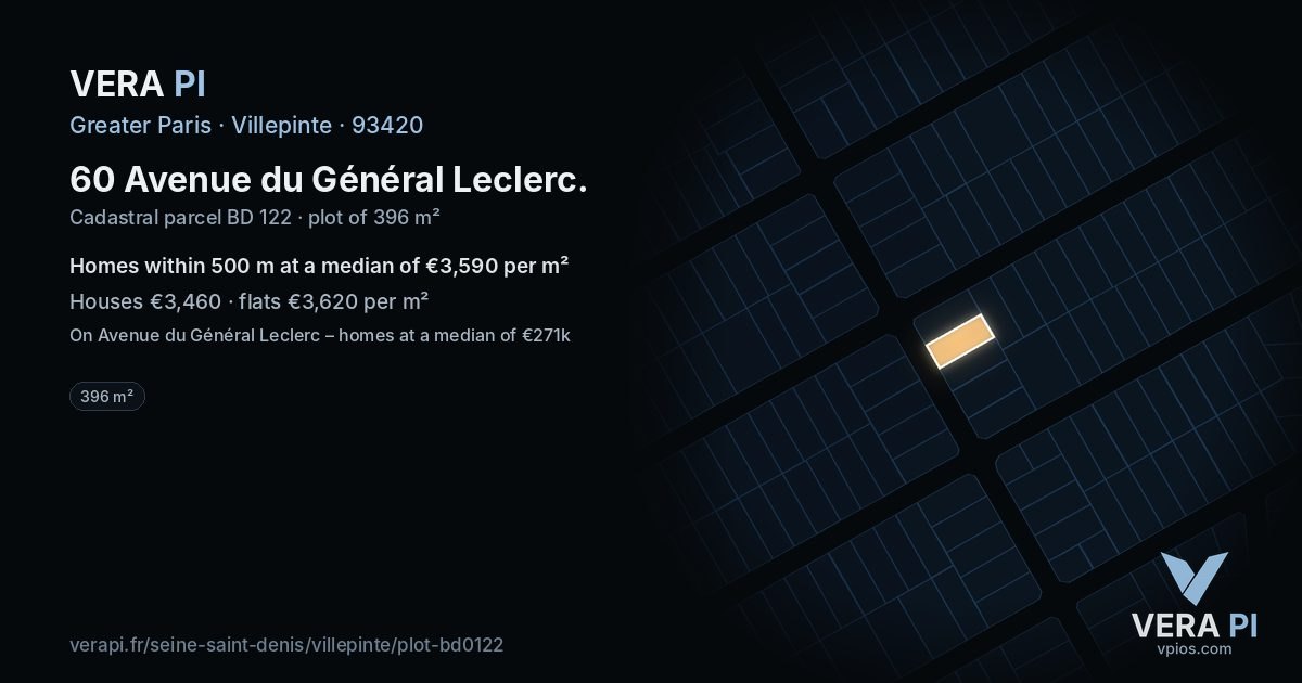 60 Avenue du Général Leclerc, Villepinte at night – the plot lit, the parcels around coloured by the prices near them