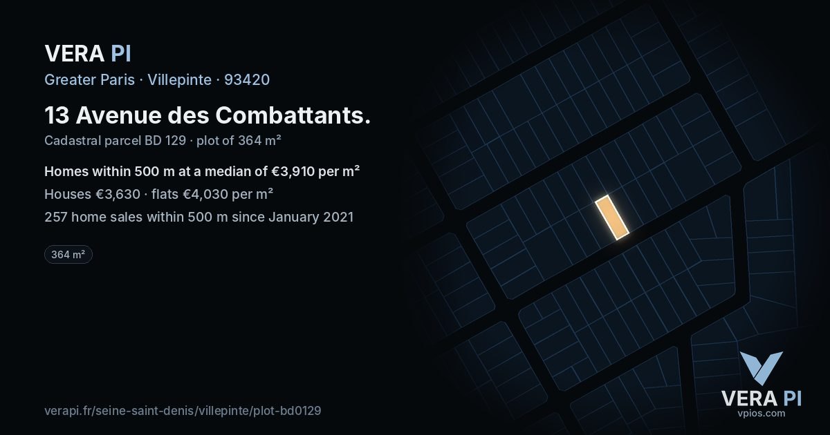 13 Avenue des Combattants, Villepinte at night – the plot lit, the parcels around coloured by the prices near them