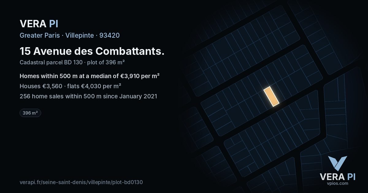 15 Avenue des Combattants, Villepinte at night – the plot lit, the parcels around coloured by the prices near them
