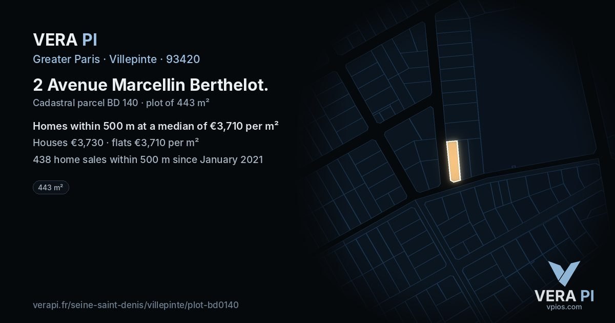 2 Avenue Marcellin Berthelot, Villepinte at night – the plot lit, the parcels around coloured by the prices near them
