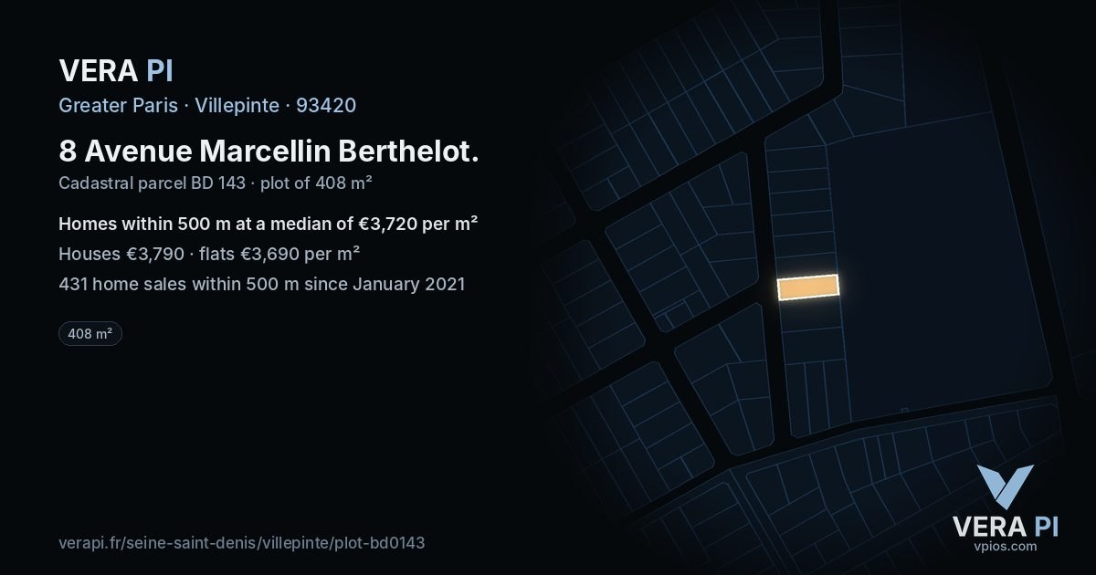 8 Avenue Marcellin Berthelot, Villepinte at night – the plot lit, the parcels around coloured by the prices near them