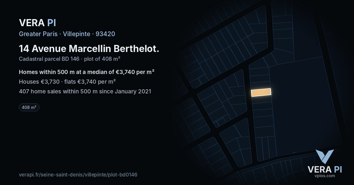 14 Avenue Marcellin Berthelot, Villepinte at night – the plot lit, the parcels around coloured by the prices near them