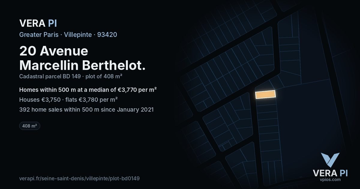 20 Avenue Marcellin Berthelot, Villepinte at night – the plot lit, the parcels around coloured by the prices near them