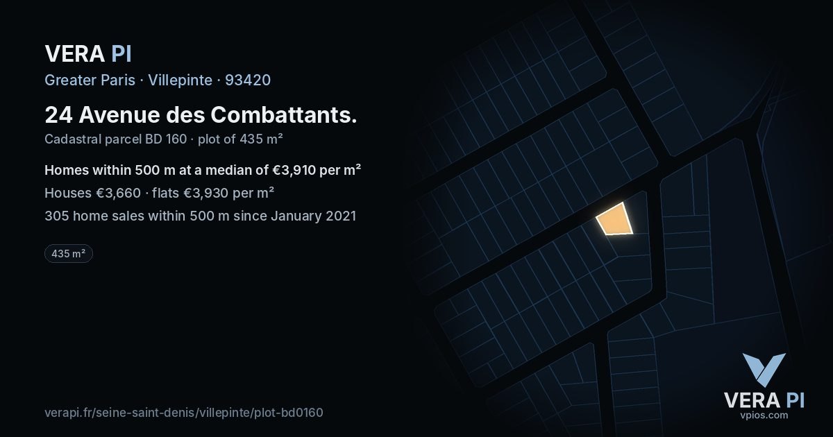 24 Avenue des Combattants, Villepinte at night – the plot lit, the parcels around coloured by the prices near them