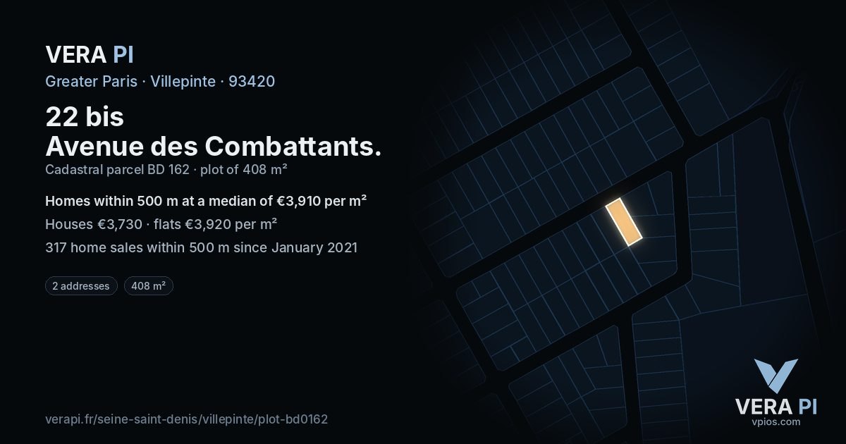 22 bis Avenue des Combattants, Villepinte at night – the plot lit, the parcels around coloured by the prices near them