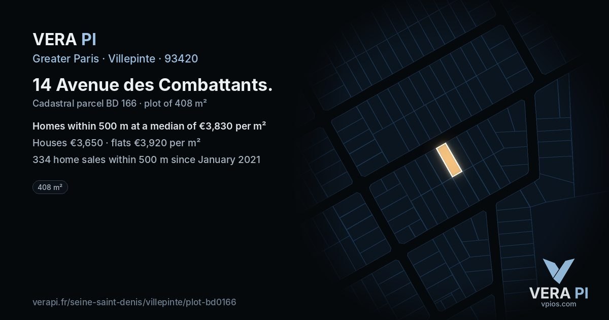 14 Avenue des Combattants, Villepinte at night – the plot lit, the parcels around coloured by the prices near them