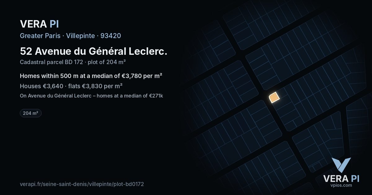 52 Avenue du Général Leclerc, Villepinte at night – the plot lit, the parcels around coloured by the prices near them