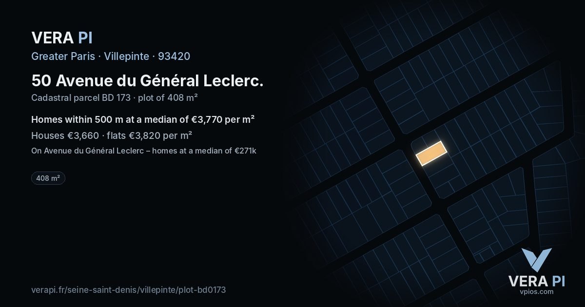 50 Avenue du Général Leclerc, Villepinte at night – the plot lit, the parcels around coloured by the prices near them