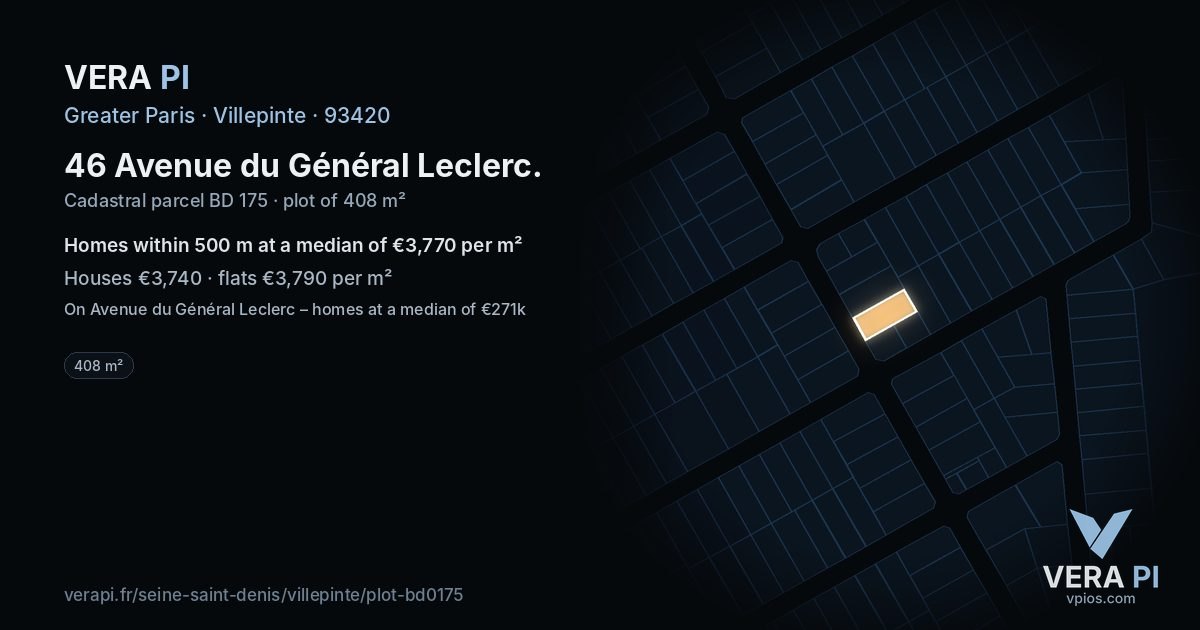46 Avenue du Général Leclerc, Villepinte at night – the plot lit, the parcels around coloured by the prices near them