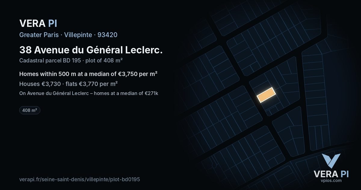 38 Avenue du Général Leclerc, Villepinte at night – the plot lit, the parcels around coloured by the prices near them