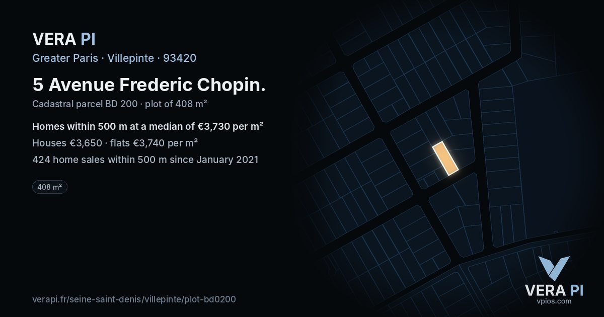 5 Avenue Frederic Chopin, Villepinte at night – the plot lit, the parcels around coloured by the prices near them