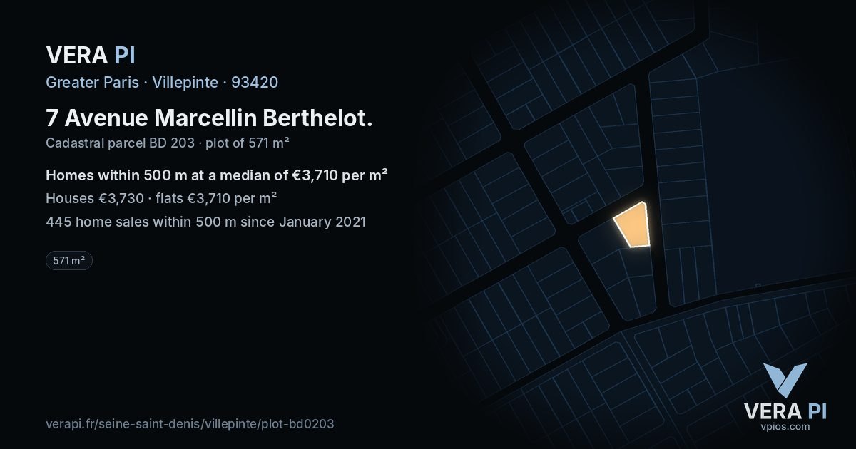 7 Avenue Marcellin Berthelot, Villepinte at night – the plot lit, the parcels around coloured by the prices near them