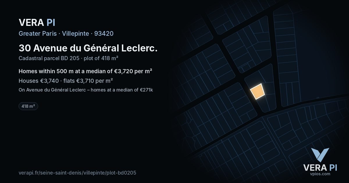 30 Avenue du Général Leclerc, Villepinte at night – the plot lit, the parcels around coloured by the prices near them