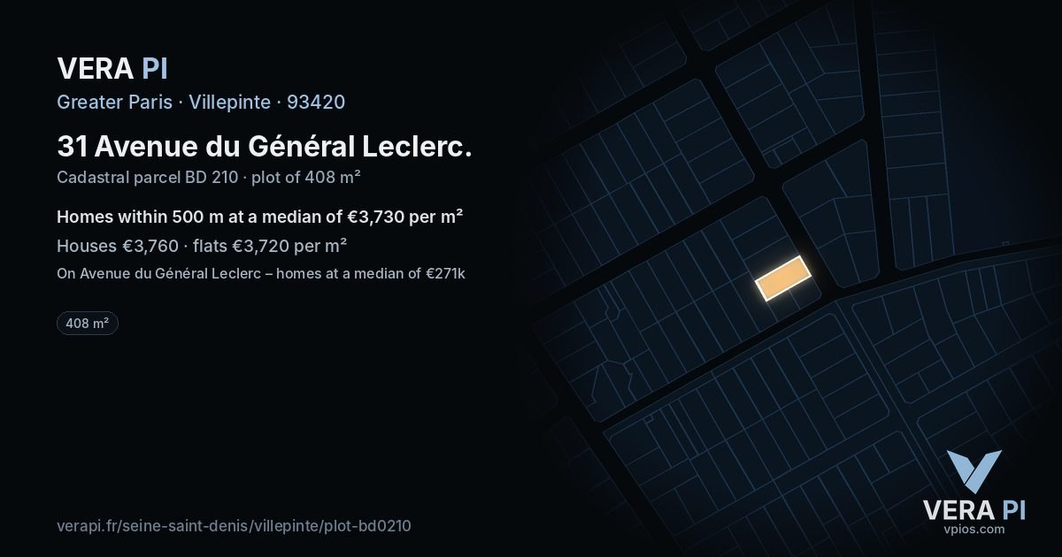 31 Avenue du Général Leclerc, Villepinte at night – the plot lit, the parcels around coloured by the prices near them