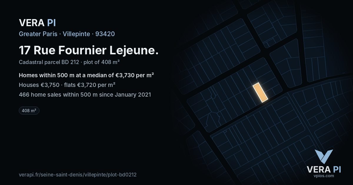 17 Rue Fournier Lejeune, Villepinte at night – the plot lit, the parcels around coloured by the prices near them