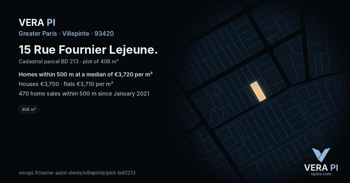 15 Rue Fournier Lejeune, Villepinte at night – the plot lit, the parcels around coloured by the prices near them