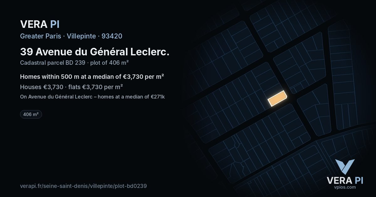 39 Avenue du Général Leclerc, Villepinte at night – the plot lit, the parcels around coloured by the prices near them