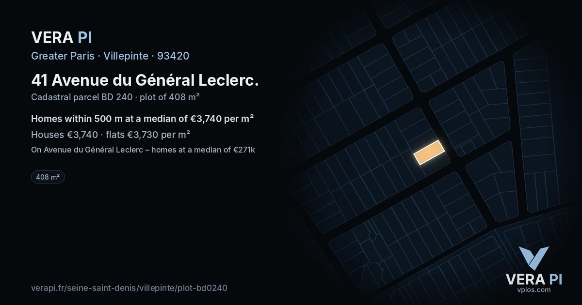 41 Avenue du Général Leclerc, Villepinte at night – the plot lit, the parcels around coloured by the prices near them