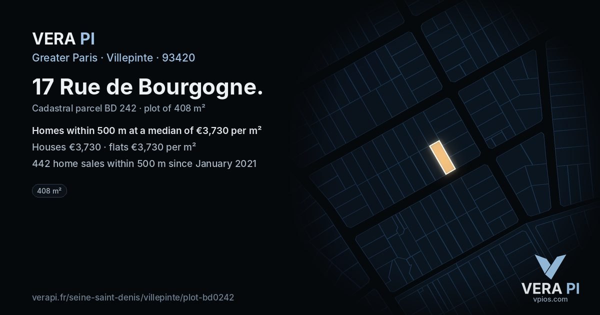 17 Rue de Bourgogne, Villepinte at night – the plot lit, the parcels around coloured by the prices near them