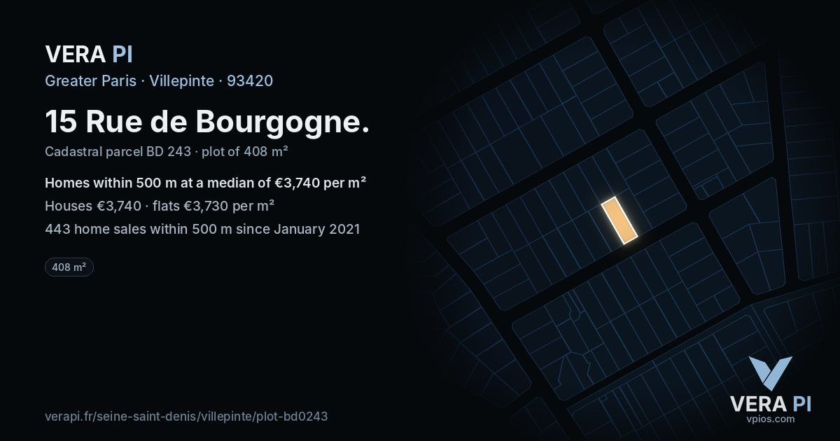 15 Rue de Bourgogne, Villepinte at night – the plot lit, the parcels around coloured by the prices near them