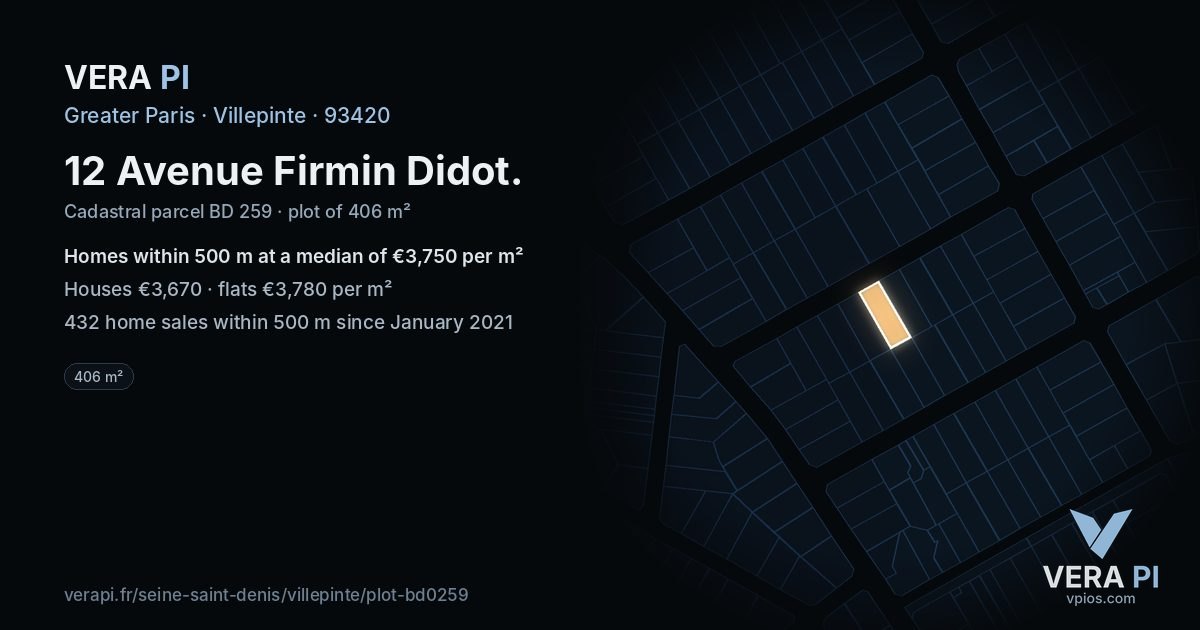 12 Avenue Firmin Didot, Villepinte at night – the plot lit, the parcels around coloured by the prices near them