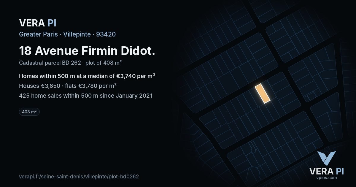 18 Avenue Firmin Didot, Villepinte at night – the plot lit, the parcels around coloured by the prices near them