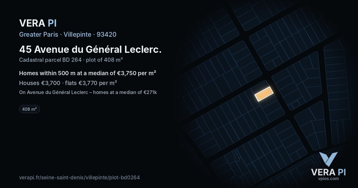 45 Avenue du Général Leclerc, Villepinte at night – the plot lit, the parcels around coloured by the prices near them