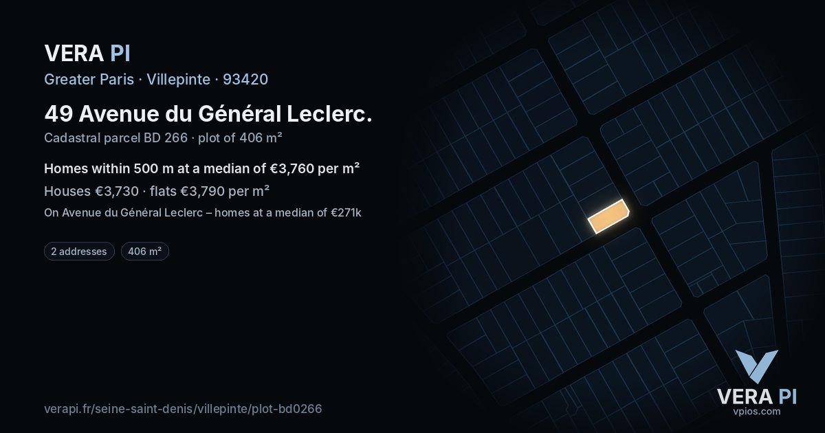 49 Avenue du Général Leclerc, Villepinte at night – the plot lit, the parcels around coloured by the prices near them