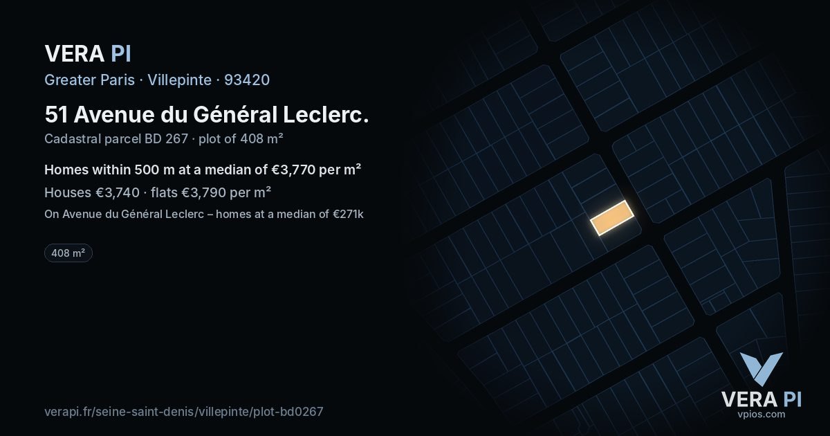 51 Avenue du Général Leclerc, Villepinte at night – the plot lit, the parcels around coloured by the prices near them