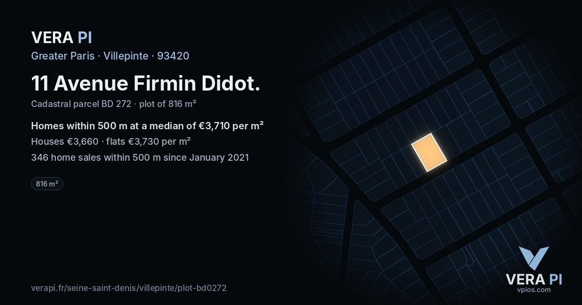 11 Avenue Firmin Didot, Villepinte at night – the plot lit, the parcels around coloured by the prices near them