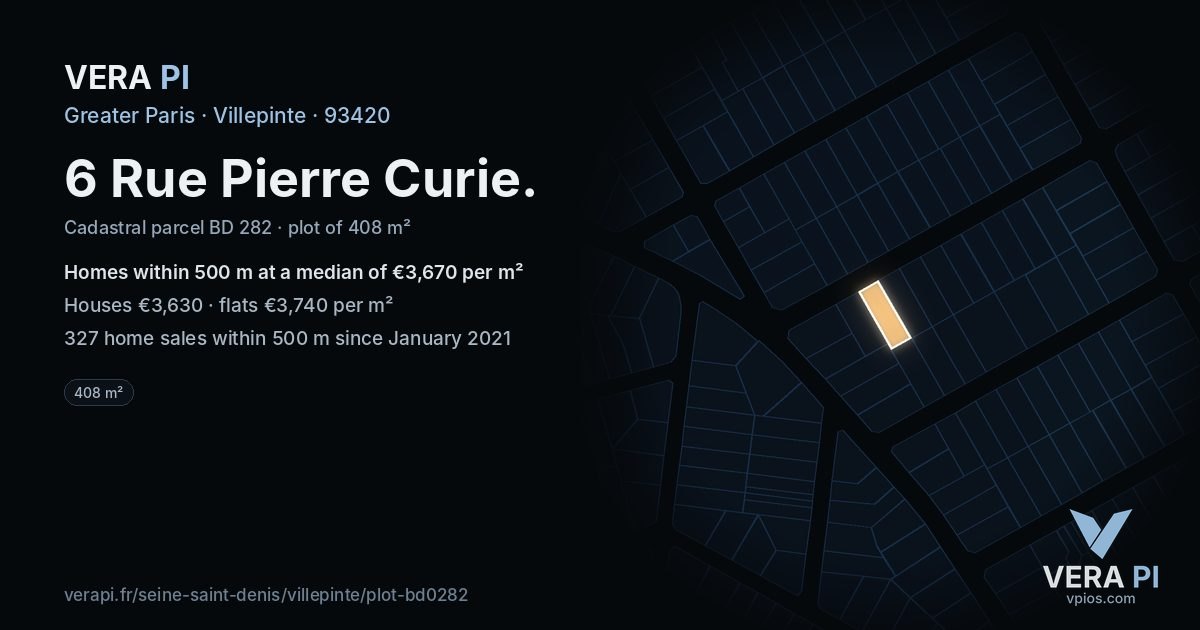 6 Rue Pierre Curie, Villepinte at night – the plot lit, the parcels around coloured by the prices near them