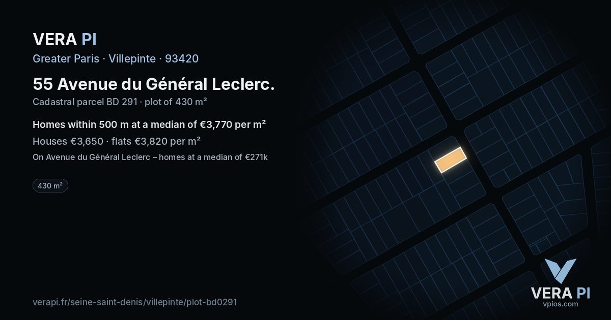 55 Avenue du Général Leclerc, Villepinte at night – the plot lit, the parcels around coloured by the prices near them