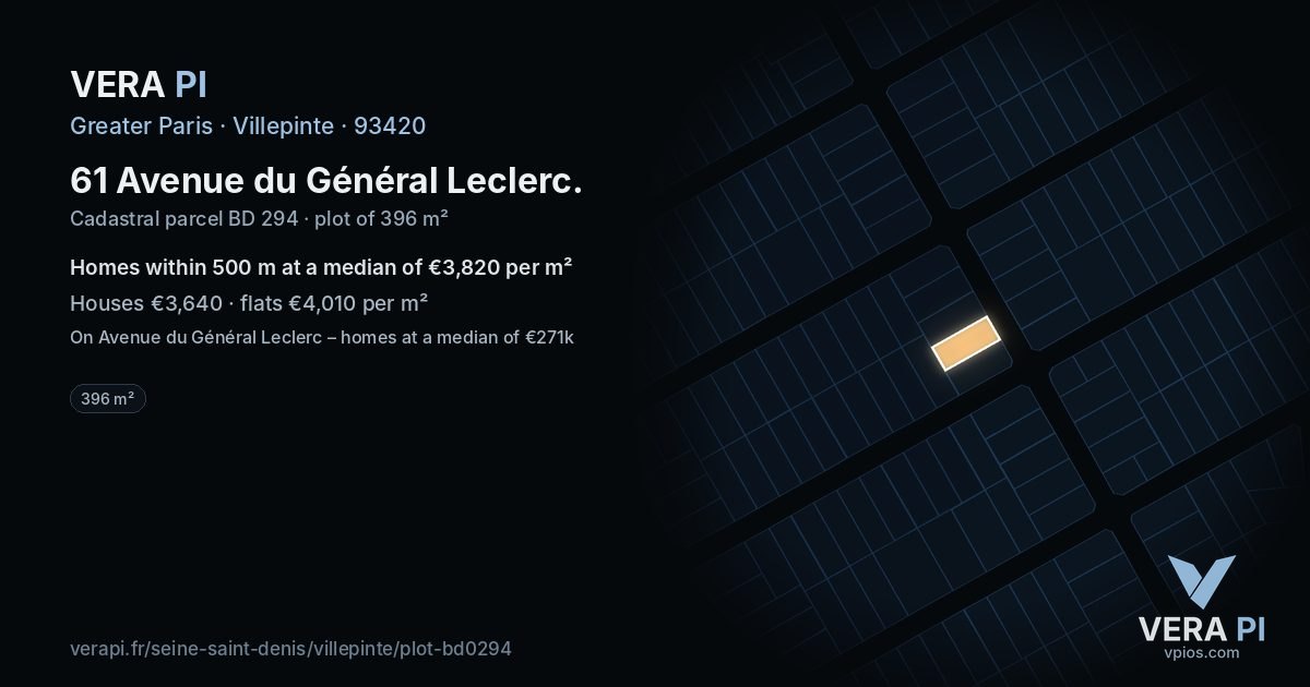 61 Avenue du Général Leclerc, Villepinte at night – the plot lit, the parcels around coloured by the prices near them