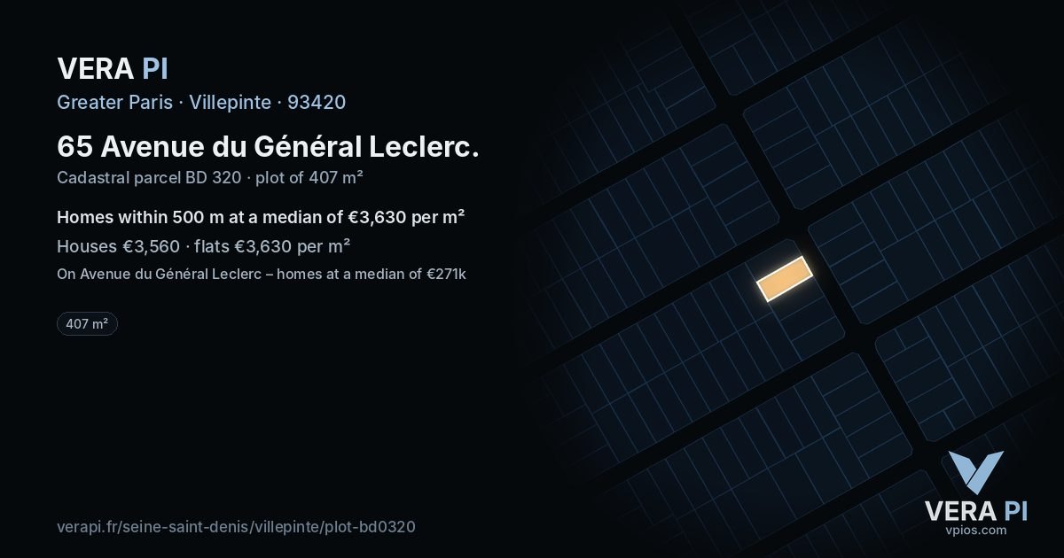 65 Avenue du Général Leclerc, Villepinte at night – the plot lit, the parcels around coloured by the prices near them